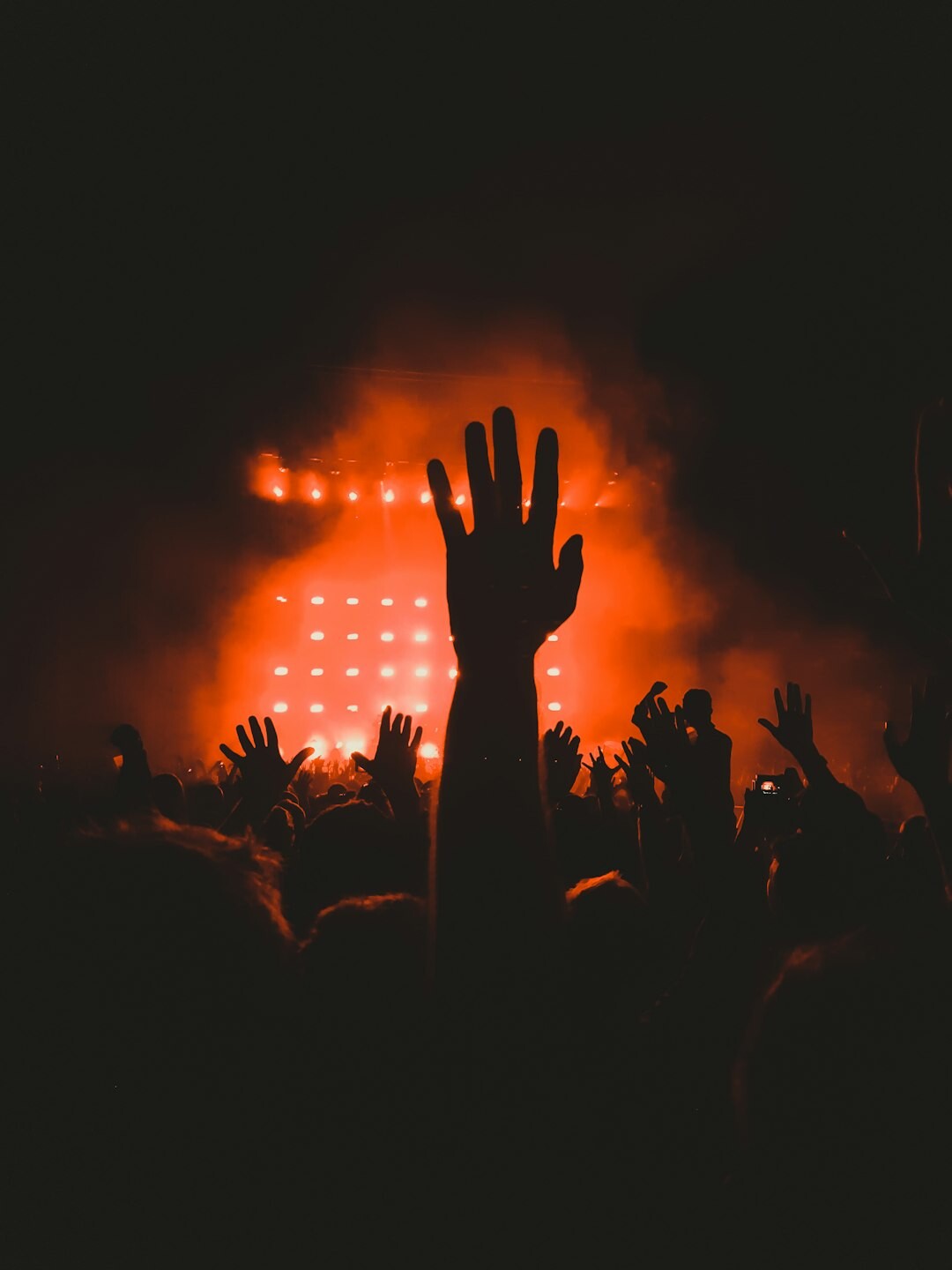 fans at concert waving hands